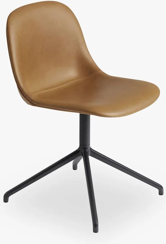 Muuto Fiber Side Chair - Swivel WO Return - Leather Shell, Silk Leather - Cognac / Black