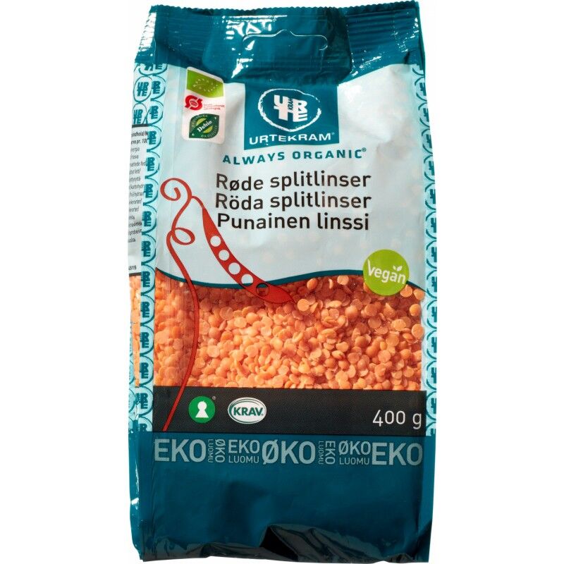 Urtekram Rød Splitlinser Eco 400 g Bønner og linser