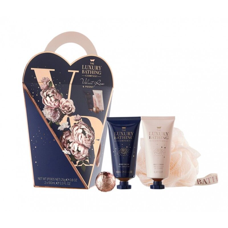 The Luxury Bathing Company Velvet Rose & Peony Body Wash & Body Cream & Bath Ball Giftset 100 ml + 100 ml + 25 g Gaveeske