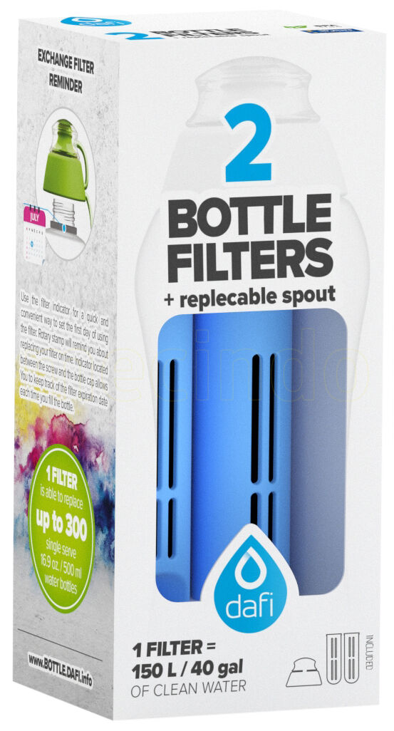 Dafi Refiller filterflaske Blå 2 stk refiller + mundstykke - 1 Pakke