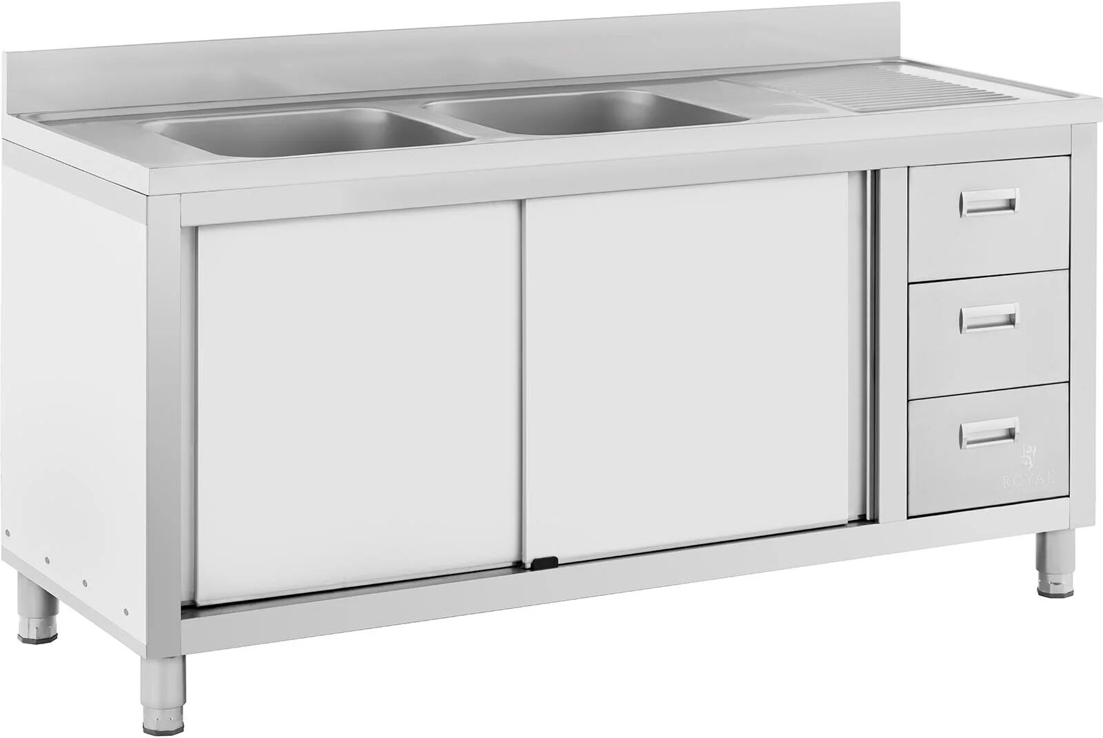 Royal Catering Oppvaskbenk - 2 kummer - Royal Catering - Rustfritt stål - 400 x 400 x 300 mm RC-IKS04