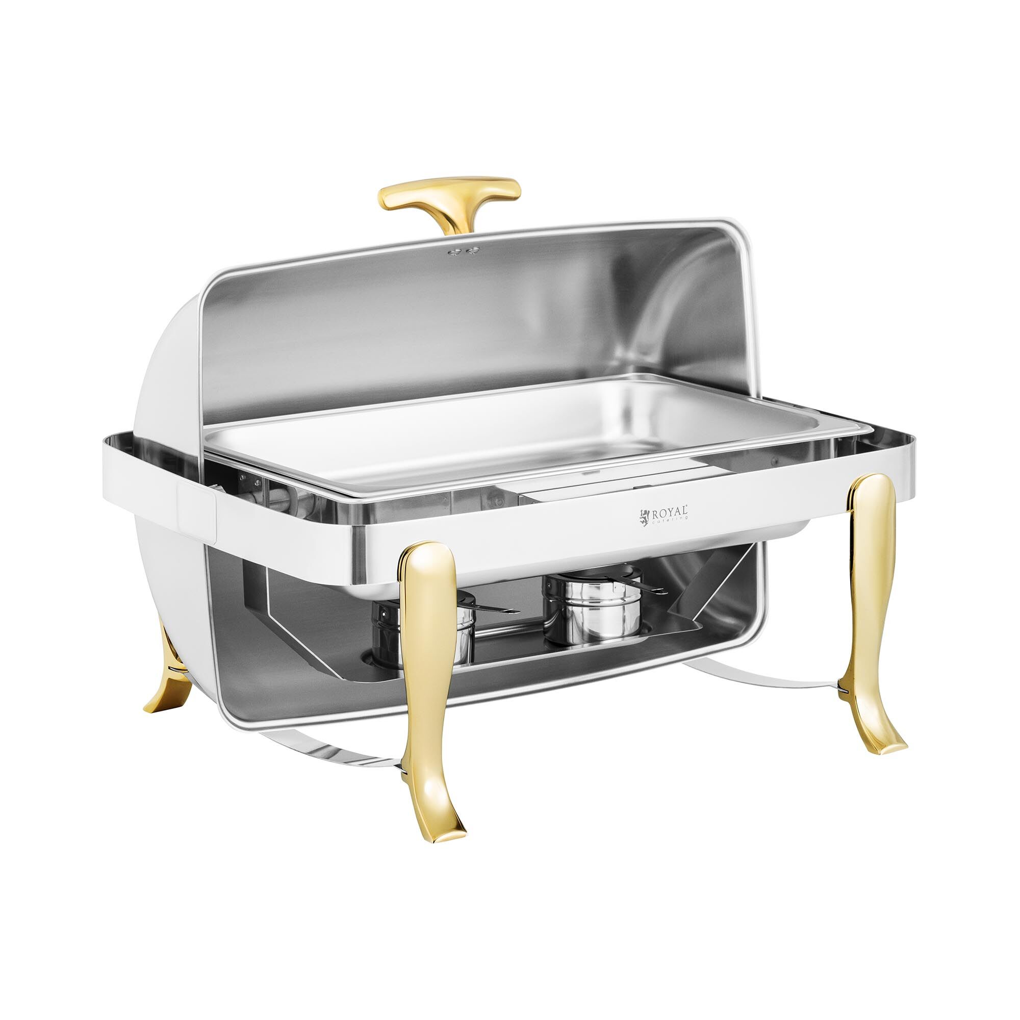 Royal Catering Chafing Dish - GN 1/1 - gullaksenter - rolltop-hette - 9 L - 2 brenselbeholder - Royal Catering RCCD-RT22_9L