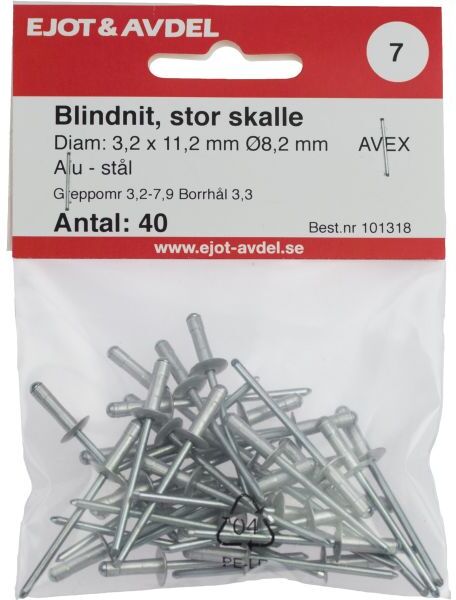 Ejot 101318 Blindnagel AVEX, stort hode 3,2 x 11,2 mm, 40-pakning