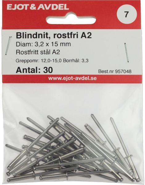 Ejot 957048 Blindnagel SS, RFR F30, 30-pakning 3,2 x 15 mm