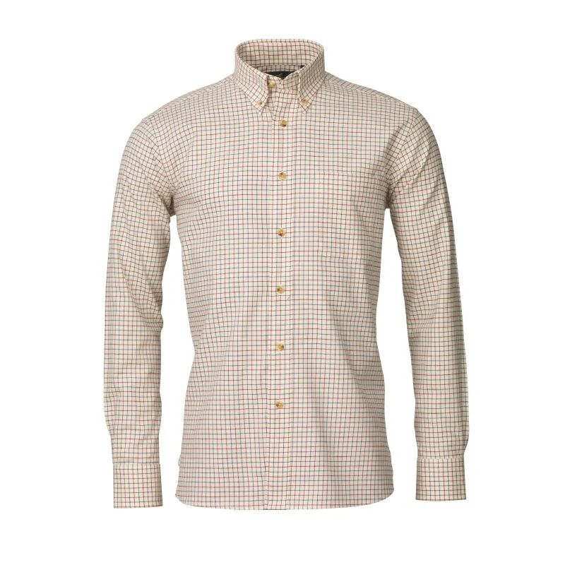 Laksen Pete Cotton/Wool Small Check Shirt Men´s Hvit