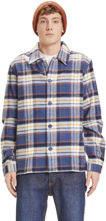 Knowledge Cotton Apparel Men's Pine Big Checked Heavy Flannel Overshirt Blå