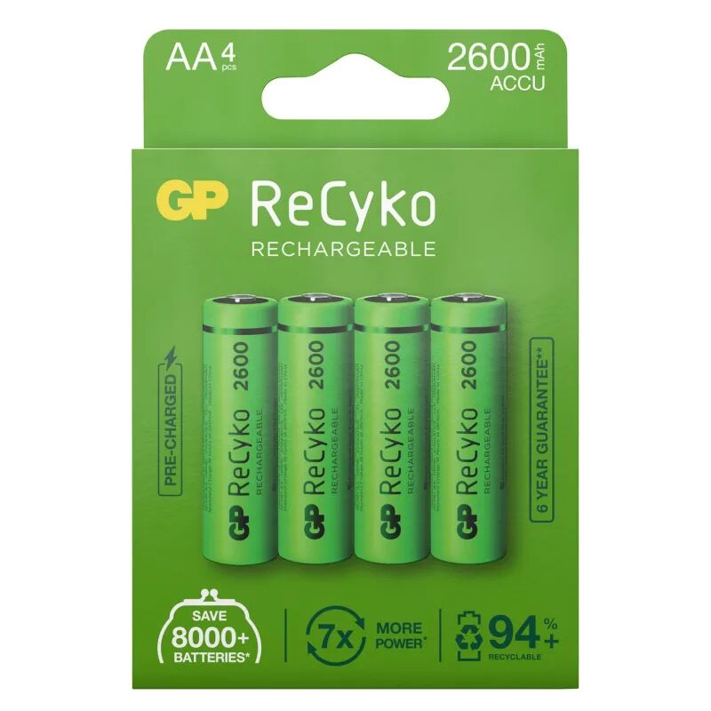 GP Batteries GP ReCyko AA-batteries 2600mAh 4-pack Grønn