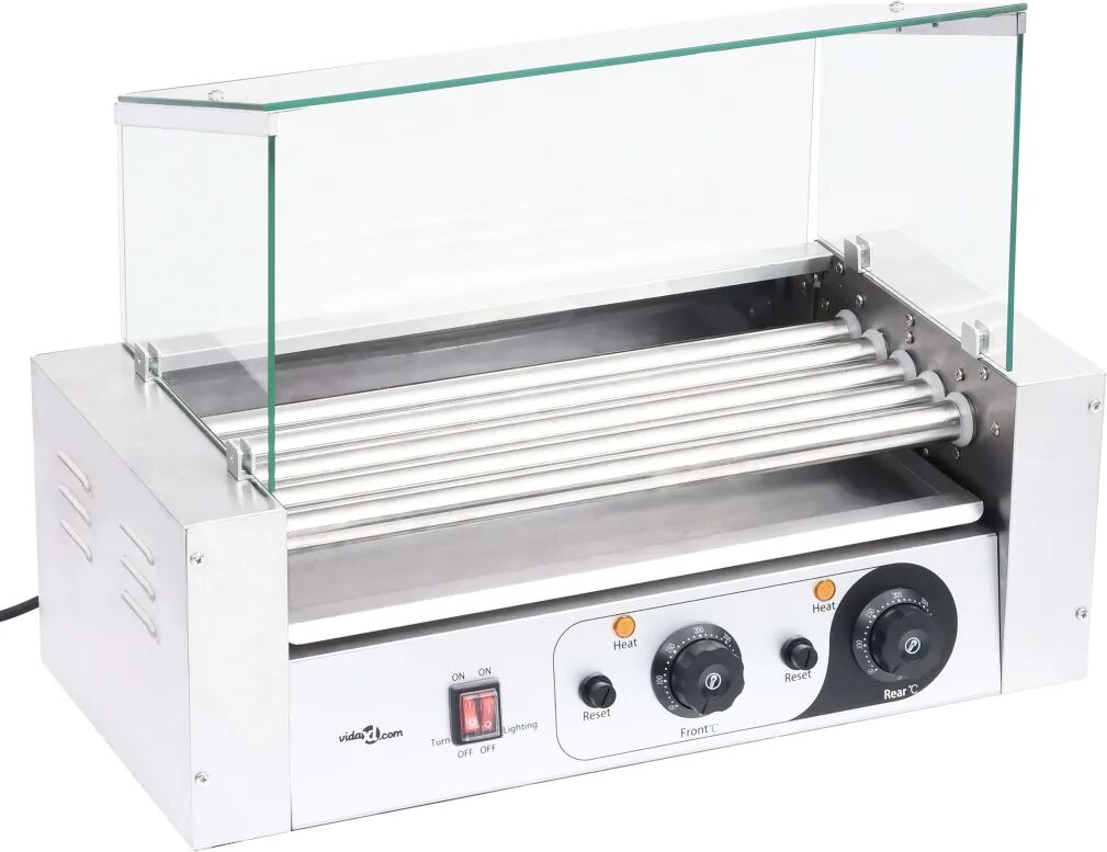 vidaXL Roterende pølsegrill 5 ruller med glassdeksel 1000 W