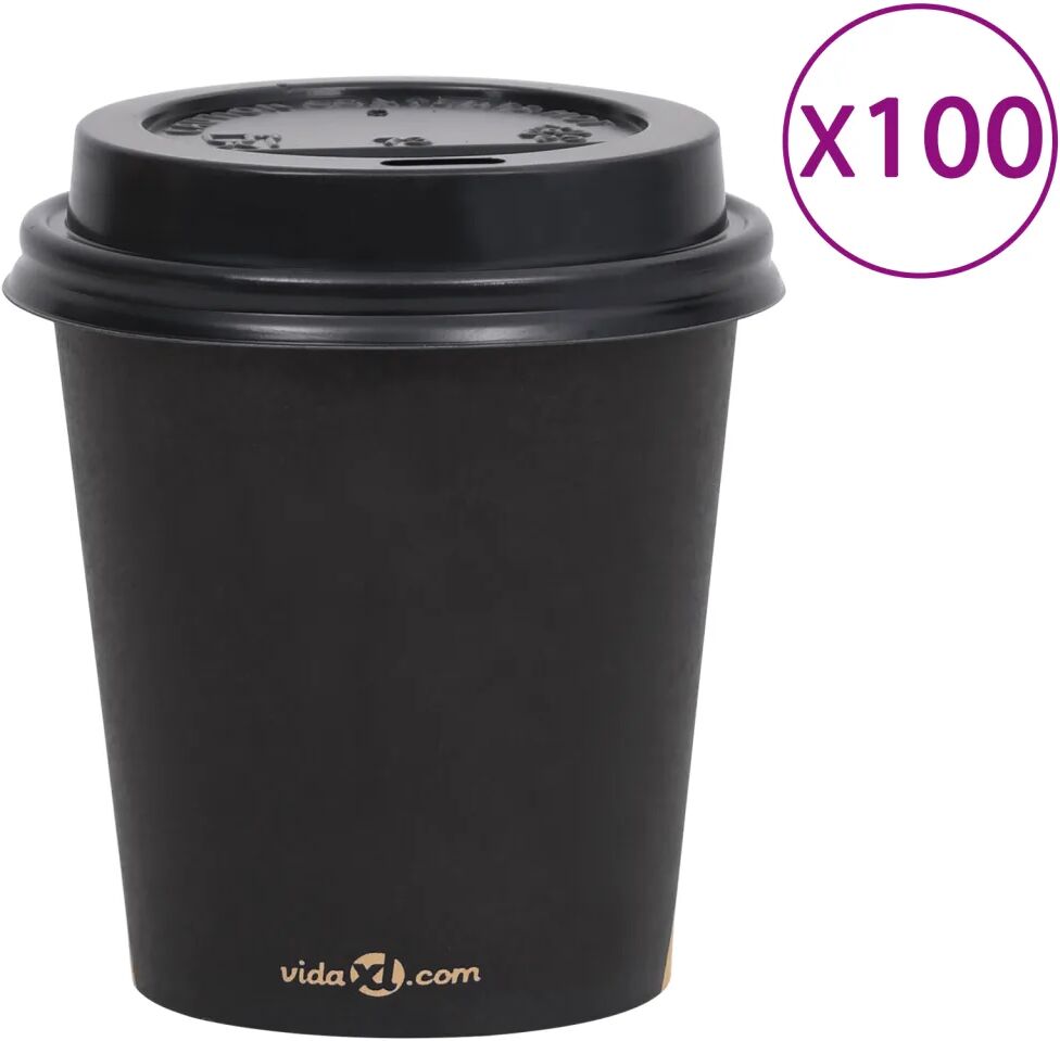 vidaXL Kaffepapirkopper med lokk 200 ml 100 stk svart