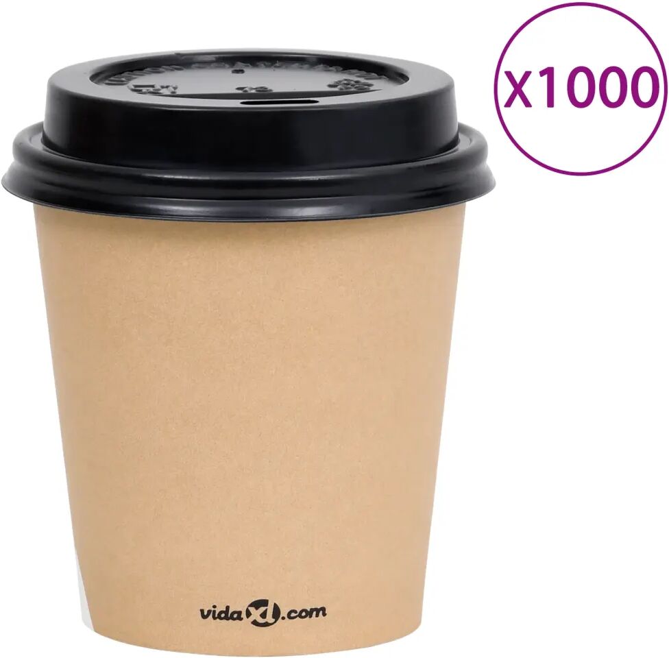 vidaXL Kaffepapirkopper med lokk 200 ml 1000 stk brun