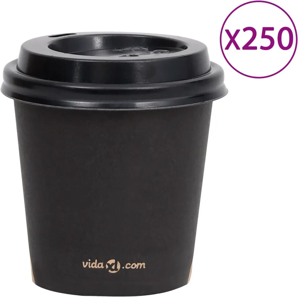 vidaXL Kaffepapirkopper med lokk 120 ml 250 stk svart