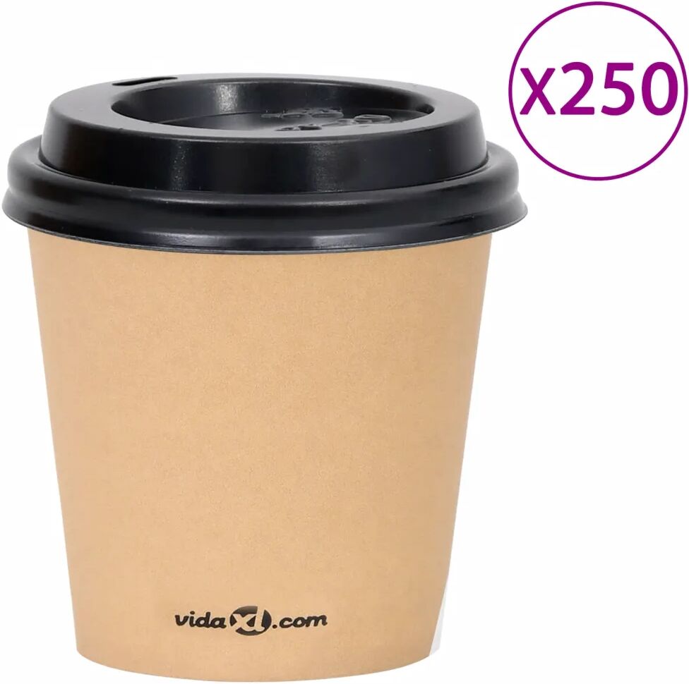 vidaXL Kaffepapirkopper med lokk 120 ml 250 stk brun