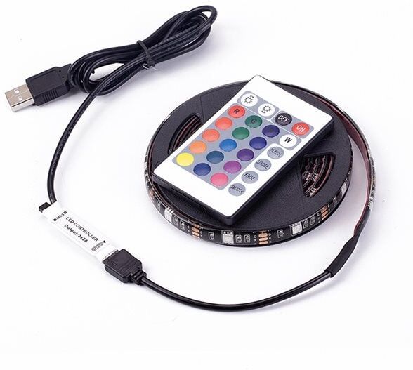 24hshop Led Slynge USB RGB farge Remote 24 knapper - 3 meter Vanntett