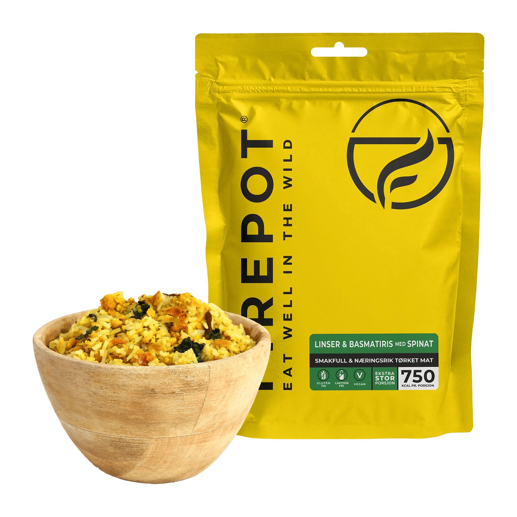 Firepot Linser & Basmatiris med spinat Stor porsjon, turmat Ekstra Stor Yellow