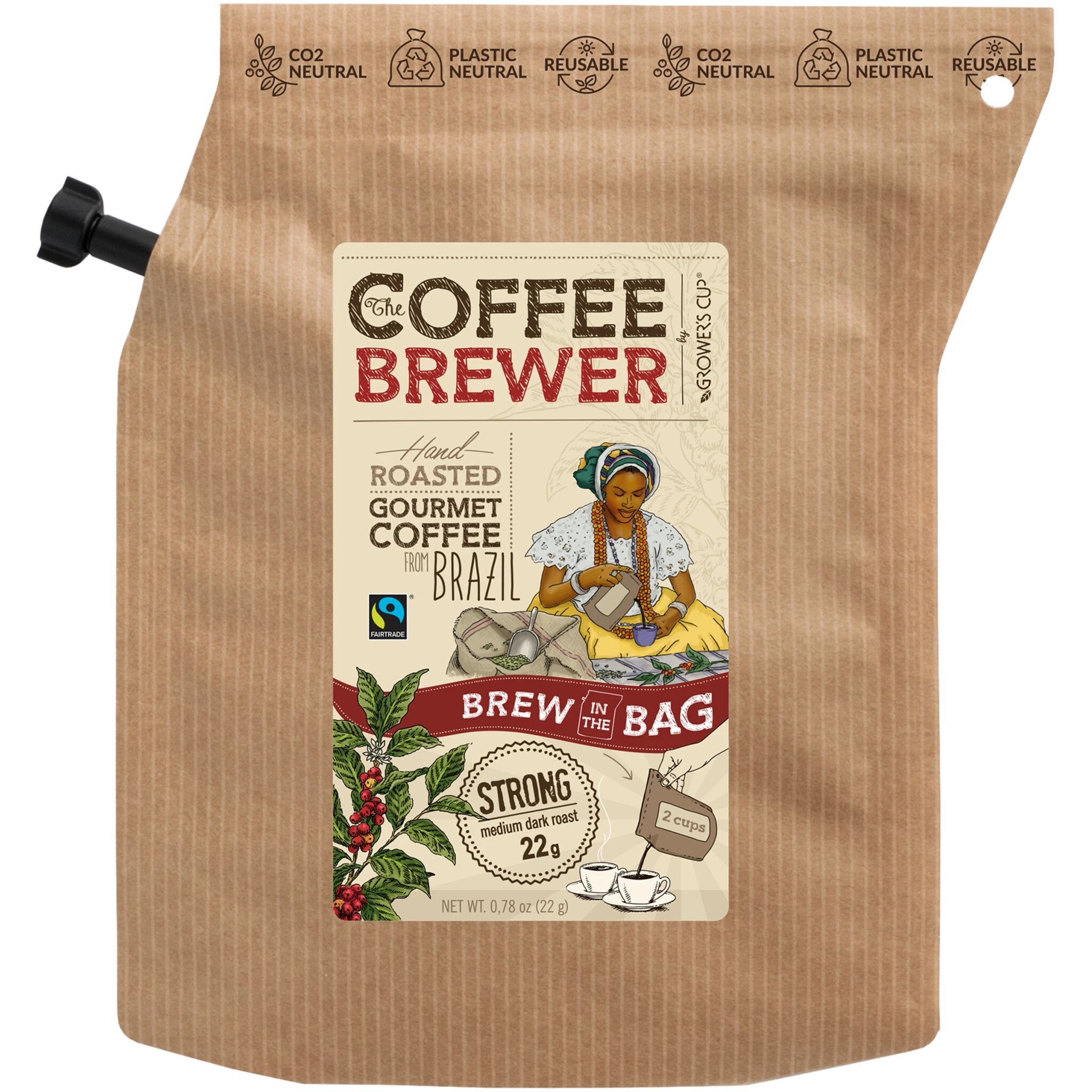 The Brew Company Brazil 2 Cup Coffee, Strong, Medium dark roast, turkaffe STD Green Bag