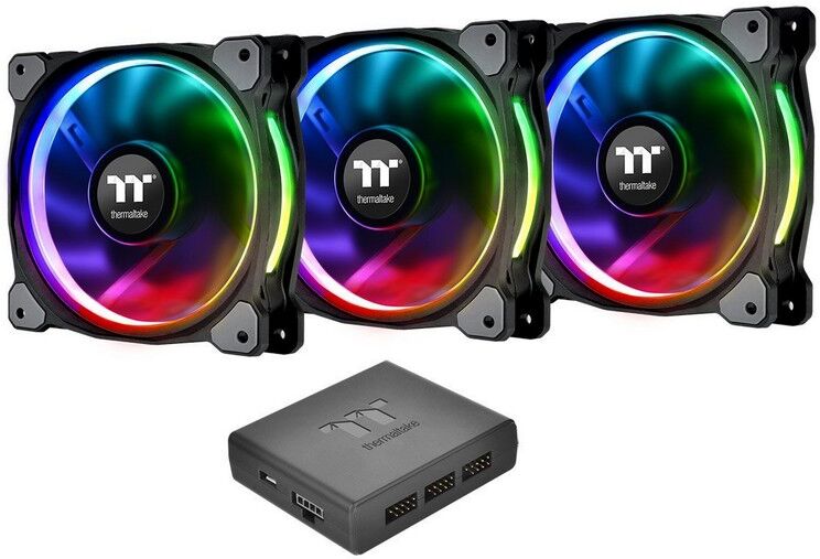 Thermaltake riing plus led rgb fan 140mm pack 3 ventoinhas + controlador