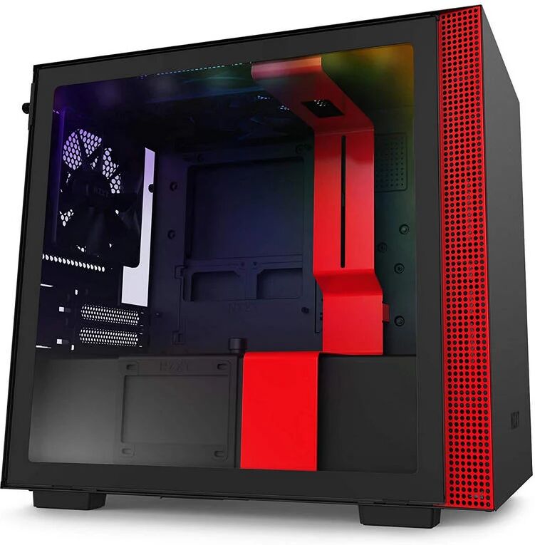 Nzxt h210i vidro temperado usb 3.1 rgb preta/vermelha mate