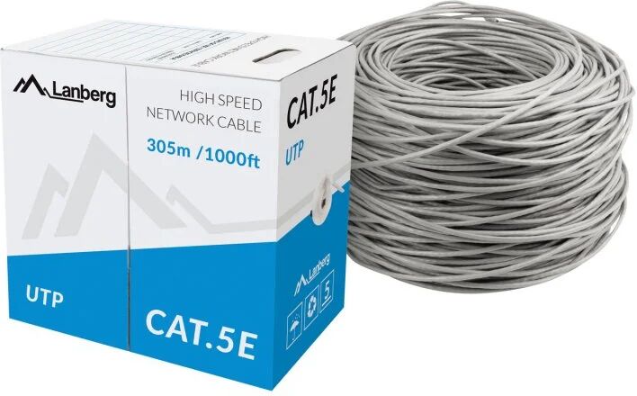 Lanberg bobina cable de red rj45 cat5e utp rígido cca trenzado 305m gris