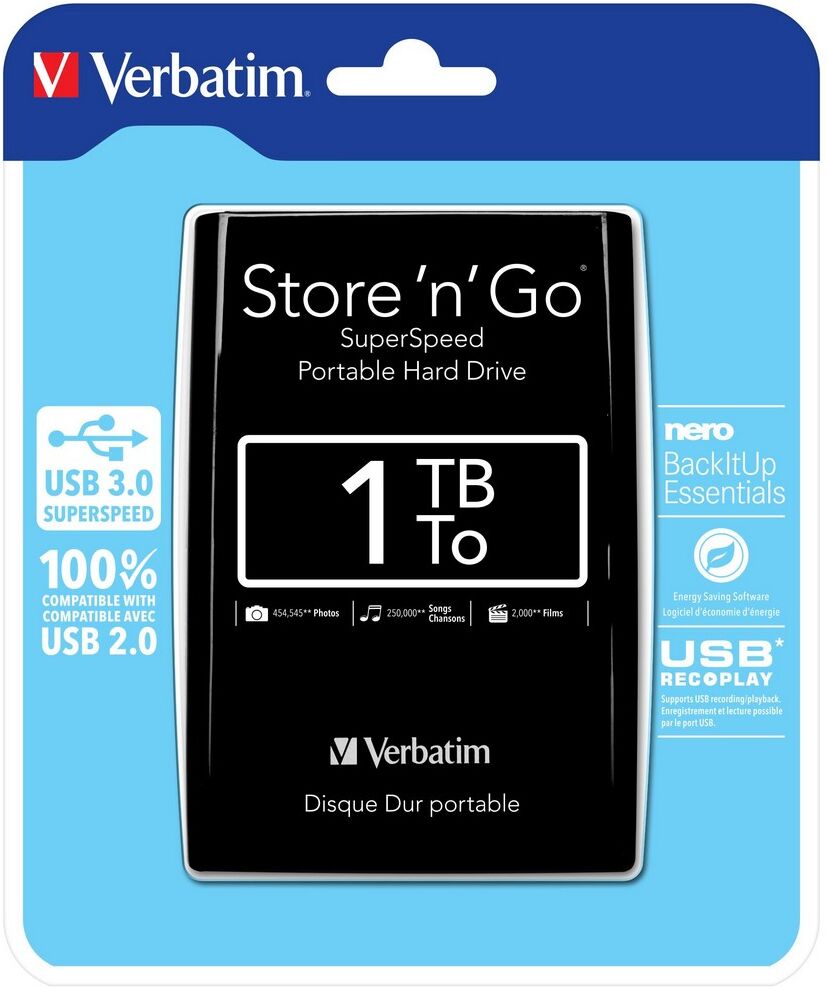 Verbatim Disco Externo Store N Go 1tb (preto) - Verbatim