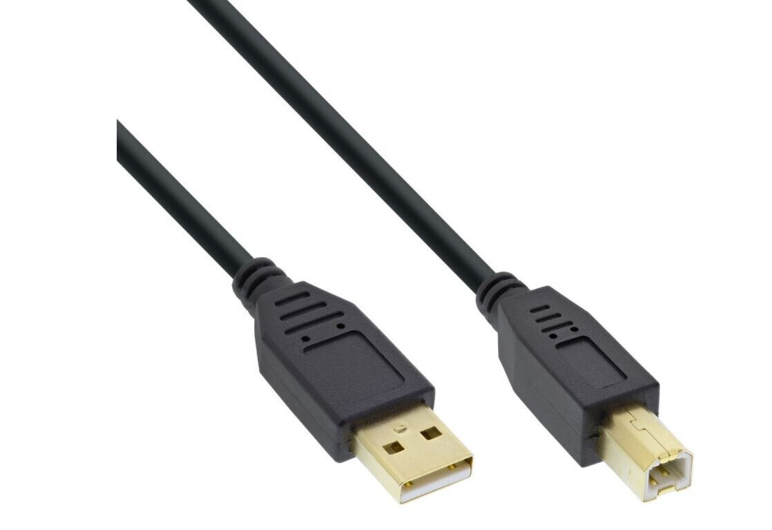 InLine USB 2.0 Kabel, A an B, schwarz, Kontakte gold, 1m