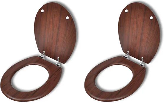 Unbranded 2 Pieces Brown MDF Toilet Seats with Hard Close Lids