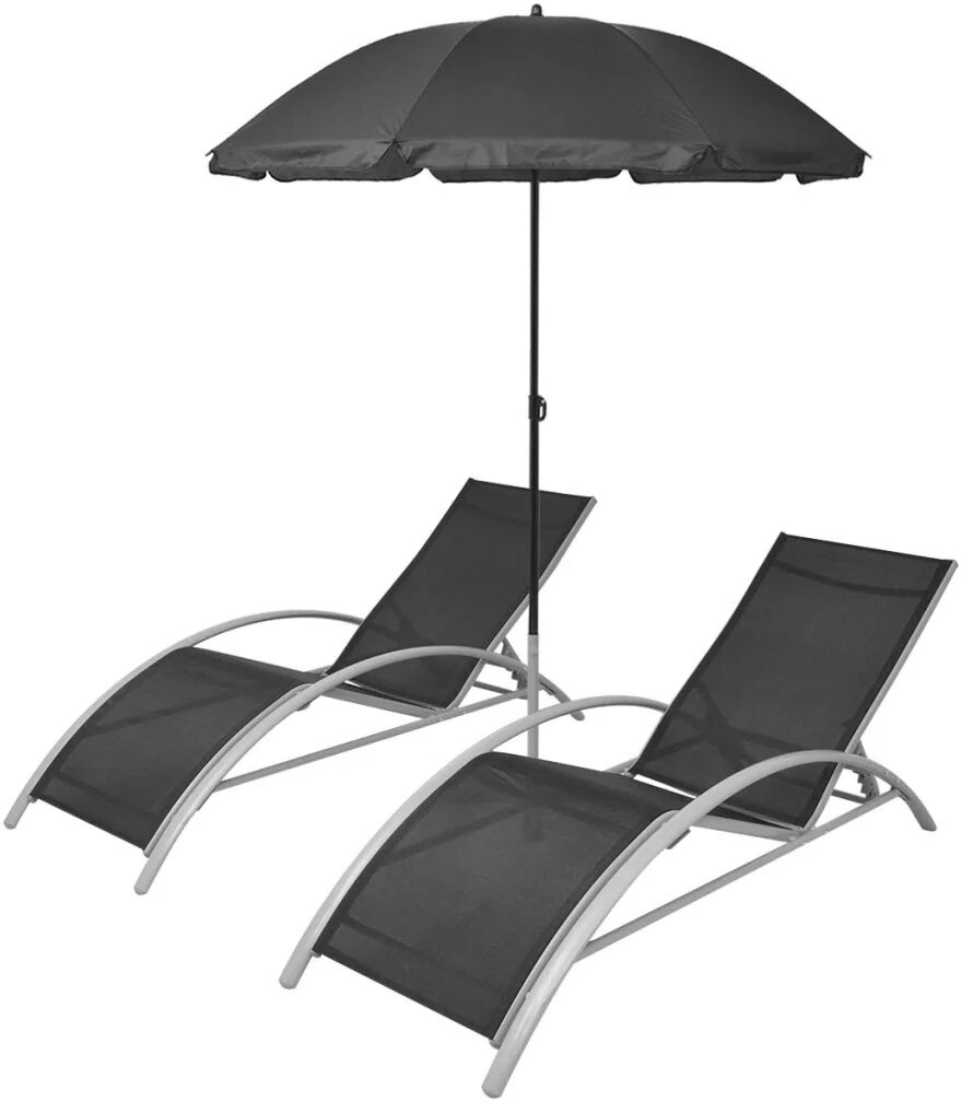 Unbranded Aluminum Sun Lounger With Umbrella Set (3 Pcs)