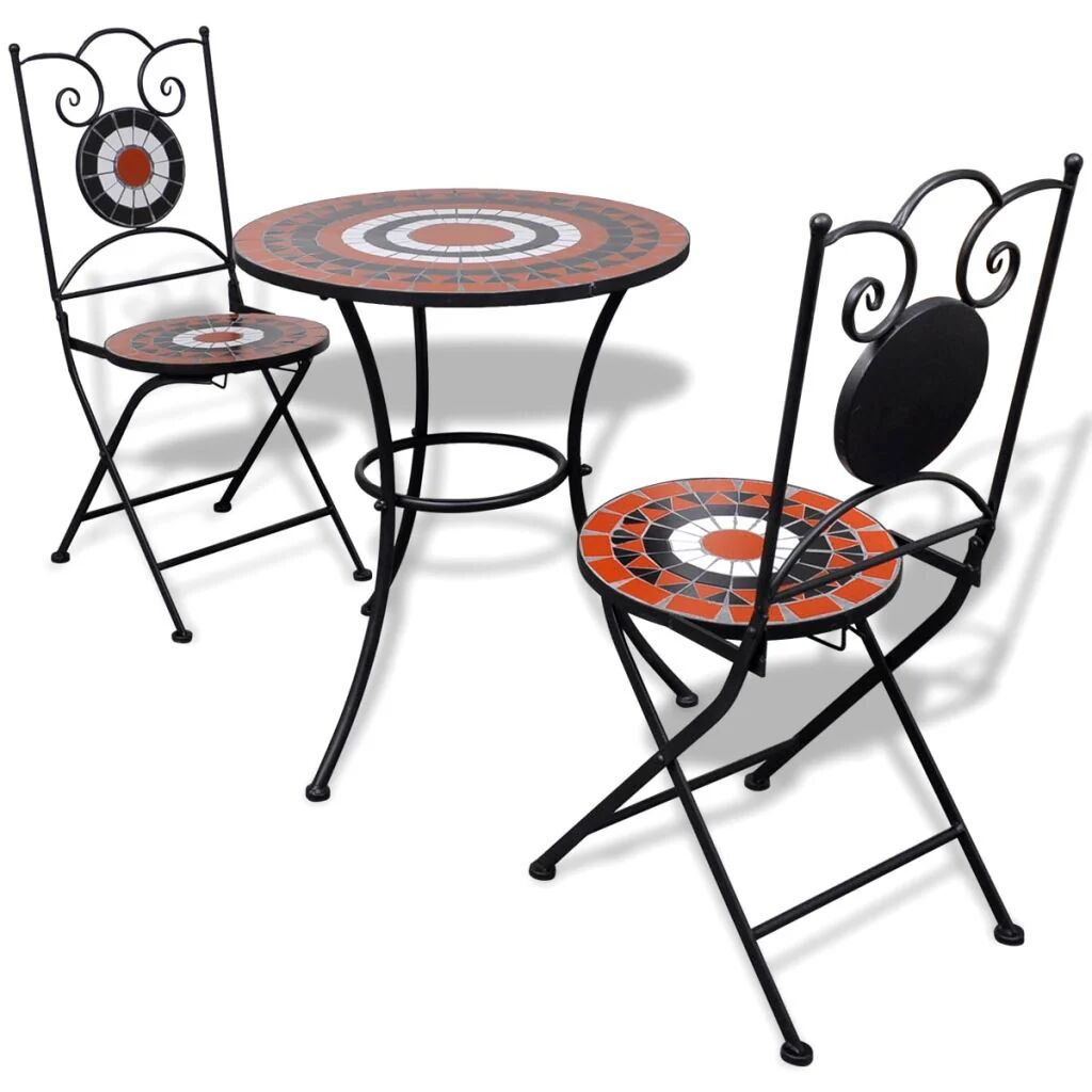 Unbranded Bistro Table 60 Cm Mosaic With 2 Chairs - Terracotta / White