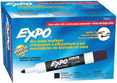 Expo Whiteboard Marker Dry Erase Bullet Tip Black Bx12