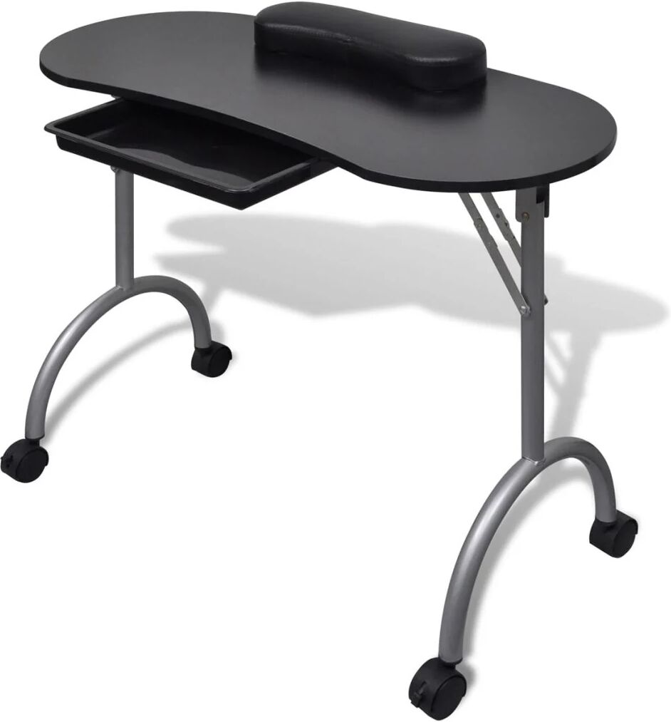 Unbranded Folding Manicure Nail Table with Castors - Black