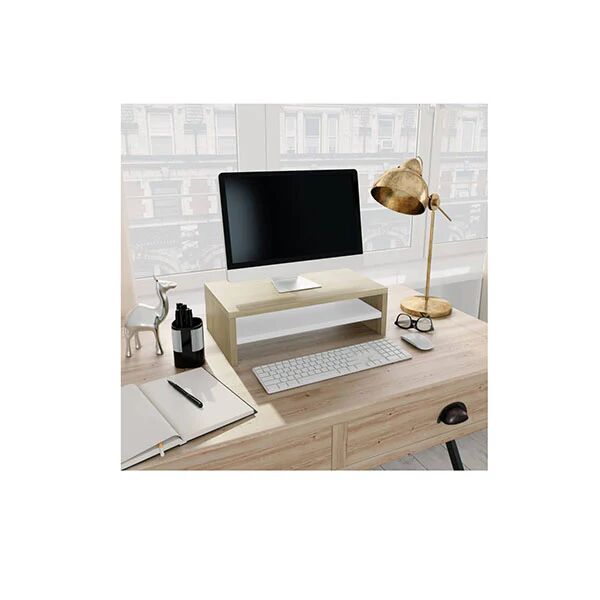Unbranded Monitor Stand White And Sonoma Oak Chipboard