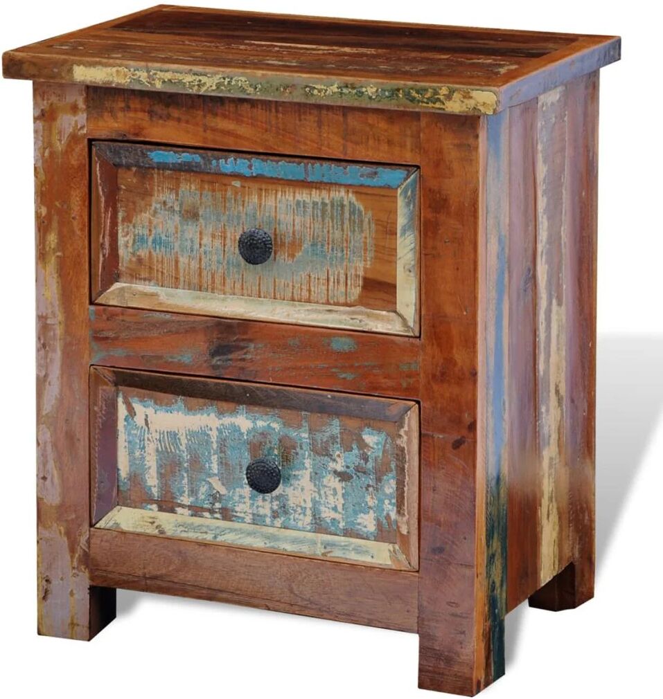 Unbranded Reclaimed Solid Wood Bedside Cabinet with 2 Drawers