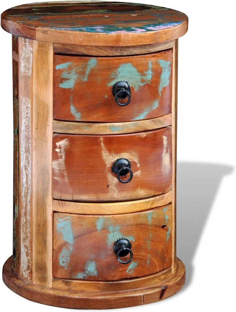 Unbranded Reclaimed Solid Wood Round Cabinet With 3 Drawers