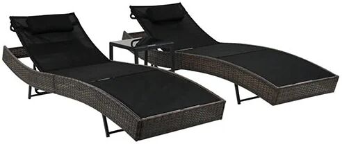 Unbranded Sun Loungers 2 Pcs With Table Poly Rattan And Textilene Brown