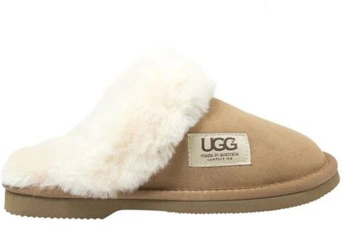 Comfort Me UGG Merino Sheepskin Fur Trim Scuff Memory Foam Chestnut