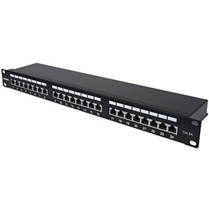 Intellinet 720861 24-Port Cat6a Patchpanel, geschirmt FTP, 1 HE, Klemmleisten mit 90 Grad abgewinkelten Kabeleinführungen, schwarz