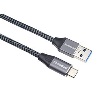 PremiumCord USB-C auf USB 3.0 Verbindungskabel 2m, Datenkabel SuperSpeed bis zu 5Gbit/S, Schnellladung bis zu 3A, USB 3.1 Generation 1 Typ C Stecker, Textilkabel Geflecht, Farbe Schwarz, Länge 2m