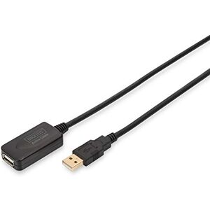 Digitus Aktives USB 2.0 Verlängerungskabel, Repeaterkabel, 5 m Länge, USB A Stecker auf USB A Buchse, Plug & Play, Stromversorgung über USB, Schwarz