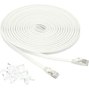 Amazon Basics AmazonBasics Cat 7 Gigabit Ethernet Patch Internet Cable, Flat 30FT, 1Pack, White Include 15 Nails