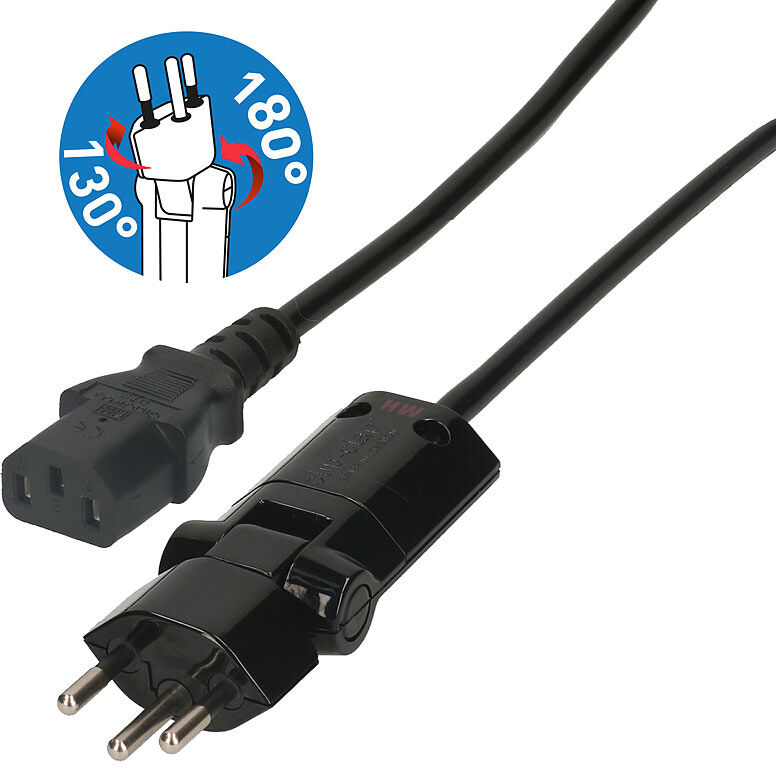 Apparatekabel mit Clip-Clap Stecker Typ12 auf Kupplung C13, 2m schwarz