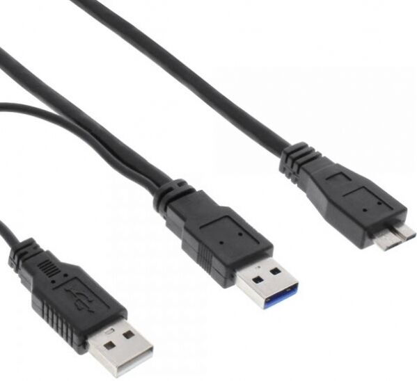 InLine USB 3.0 Y-Kabel - 2x A an Micro B - schwarz - 2m