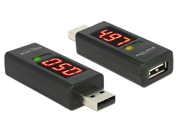 DeLock 65569 - Adapter USB 2.0 A Stecker > A Buchse mit LED Anzeige für Volt und Ampere