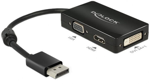 DeLock 62656 - Adapter Displayport 1.1 Stecker > VGA / HDMI / DVI Buchse Passiv schwarz
