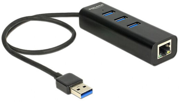 DeLock 62653 - USB 3.0 Hub 3 Port + 1 Port Gigabit LAN 10/100/1000 Mb/s