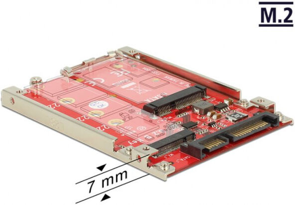 DeLock 62859 - 2.5 Zoll Konverter SATA 22 Pin > M.2 / mSATA mit Rahmen 7 mm