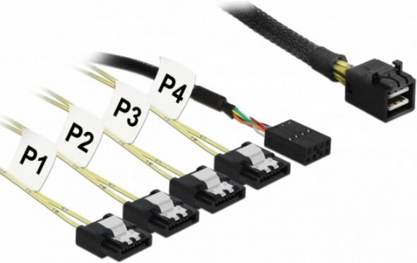 DeLock 83322 - Kabel Mini SAS HD SFF-8643 > 4 x SATA 7 Pin Reverse + Sideband 0,5 m