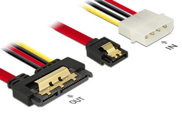 DeLock 85230 - Kabel SATA3 7 Pin Buchse + Molex 4 Pin Strom Stecker > SATA 22 Pin Buchse gerade Metall 30 cm