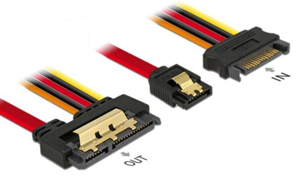 DeLock 85228 - Kabel SATA3 7 Pin Buchse + SATA 15 Pin Strom Stecker > SATA 22 Pin Buchse gerade Metall 30 cm