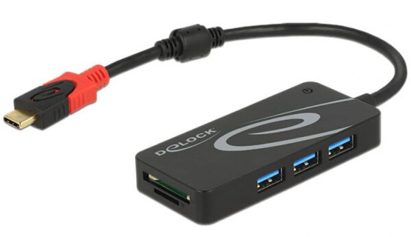 DeLock 62900 - Externer USB 3.1 Gen 1 Hub USB Type-C > 3 x USB Typ-A + 2 Slot SD Card Reader schwarz