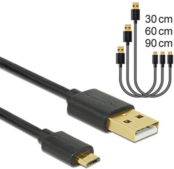 DeLock 83680 - Daten- und Schnellladekabel USB 2.0 Typ-A Stecker > USB 2.0 Typ Micro-B Stecker 3 Stück Set schwarz