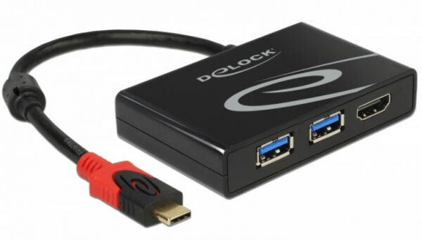 DeLock 62854 - USB 3.1 Gen 1 Adapter USB Type-C Stecker > 2 x USB 3.0 Typ-A Buchse + 1 x HDMI Buchse (DP Alt Mode) 4K 30 Hz